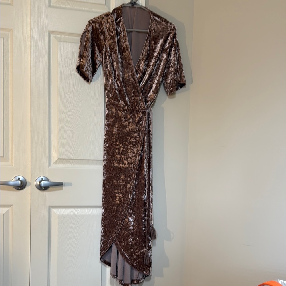 Elegant Velvet Wrap Dress in Brown